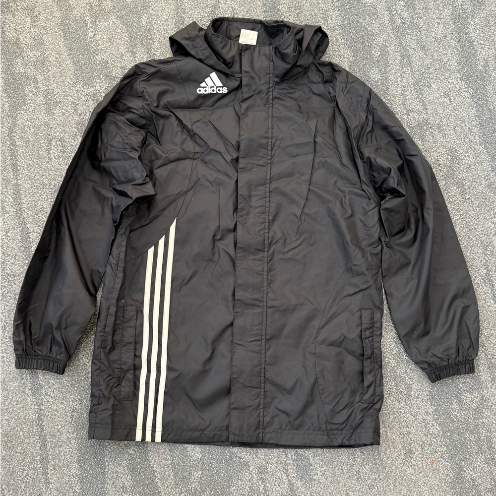 Vintage Adidas Men’s Windbreaker Black/White Full Zip 3 Stripe w/ Hood - Size XL